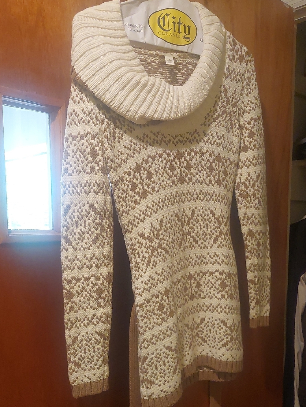 LOFT Cream and Brown Fair Isle Cowl Neck Sweater